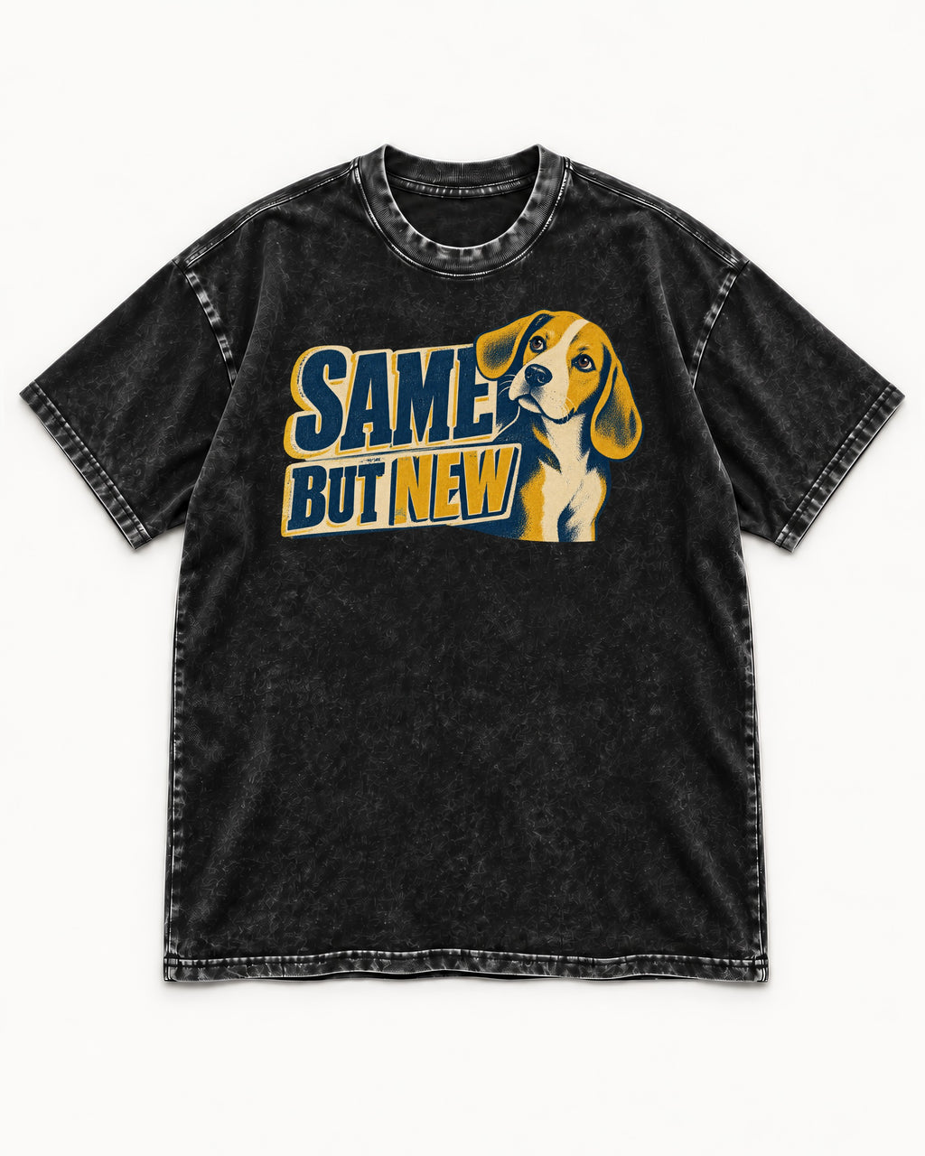 Same Beagle But New Washed Tee in Black, flat lay product photo