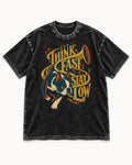 Boston Terrier Think Fast Stay Low Washed Tee in Black, flat lay product photo