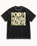 Form Follows Nerve Boxer Typography Washed Tee in Black, flat lay product photo