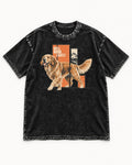 Golden Retriever Well Worn Lightly Mountain Graphic Washed Tee in Black, flat lay product photo