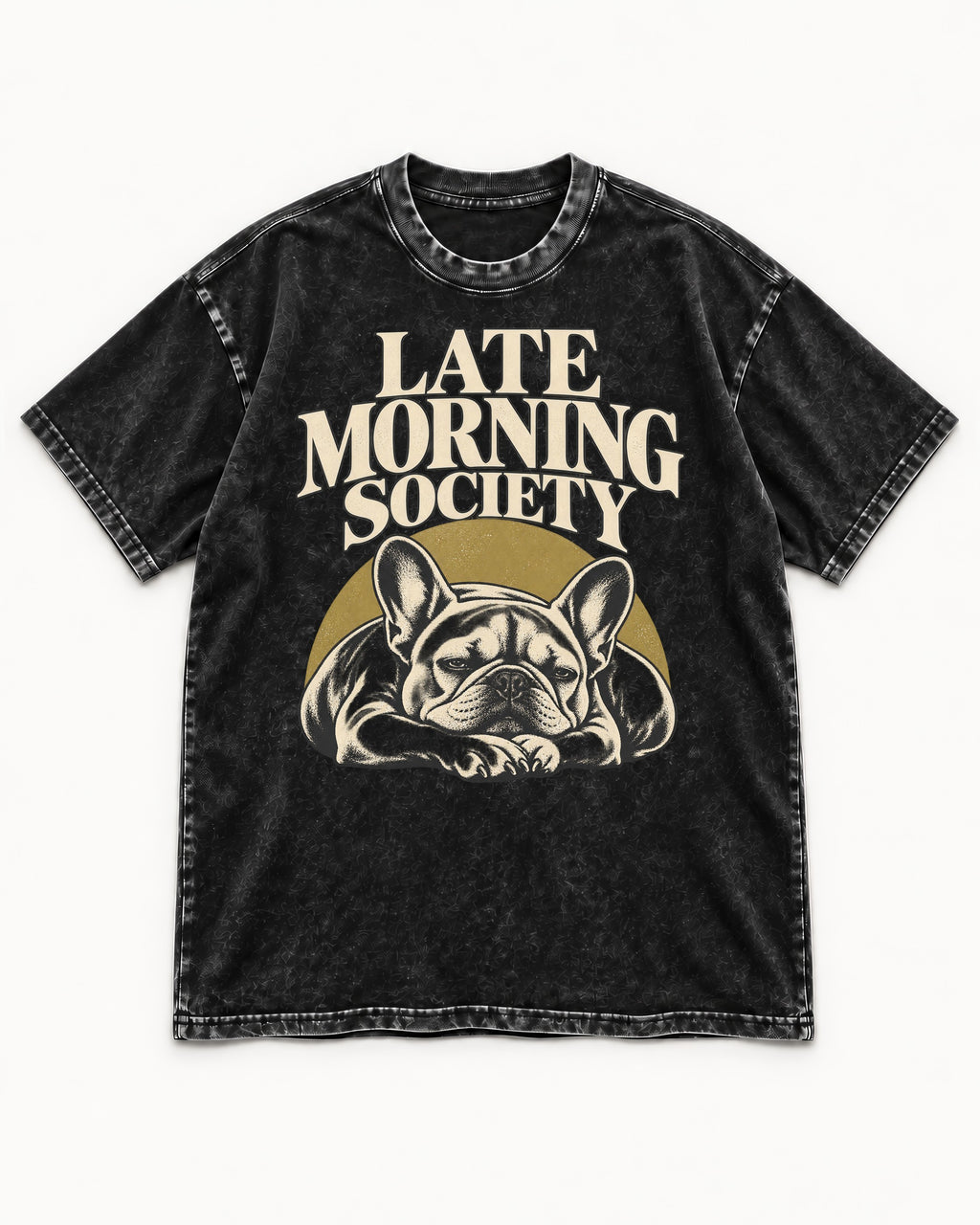 Frenchie Late Morning Society Graphic Washed Tee in Black, flat lay product photo