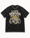 Frenchie Late Morning Society Graphic Washed Tee in Black, flat lay product photo