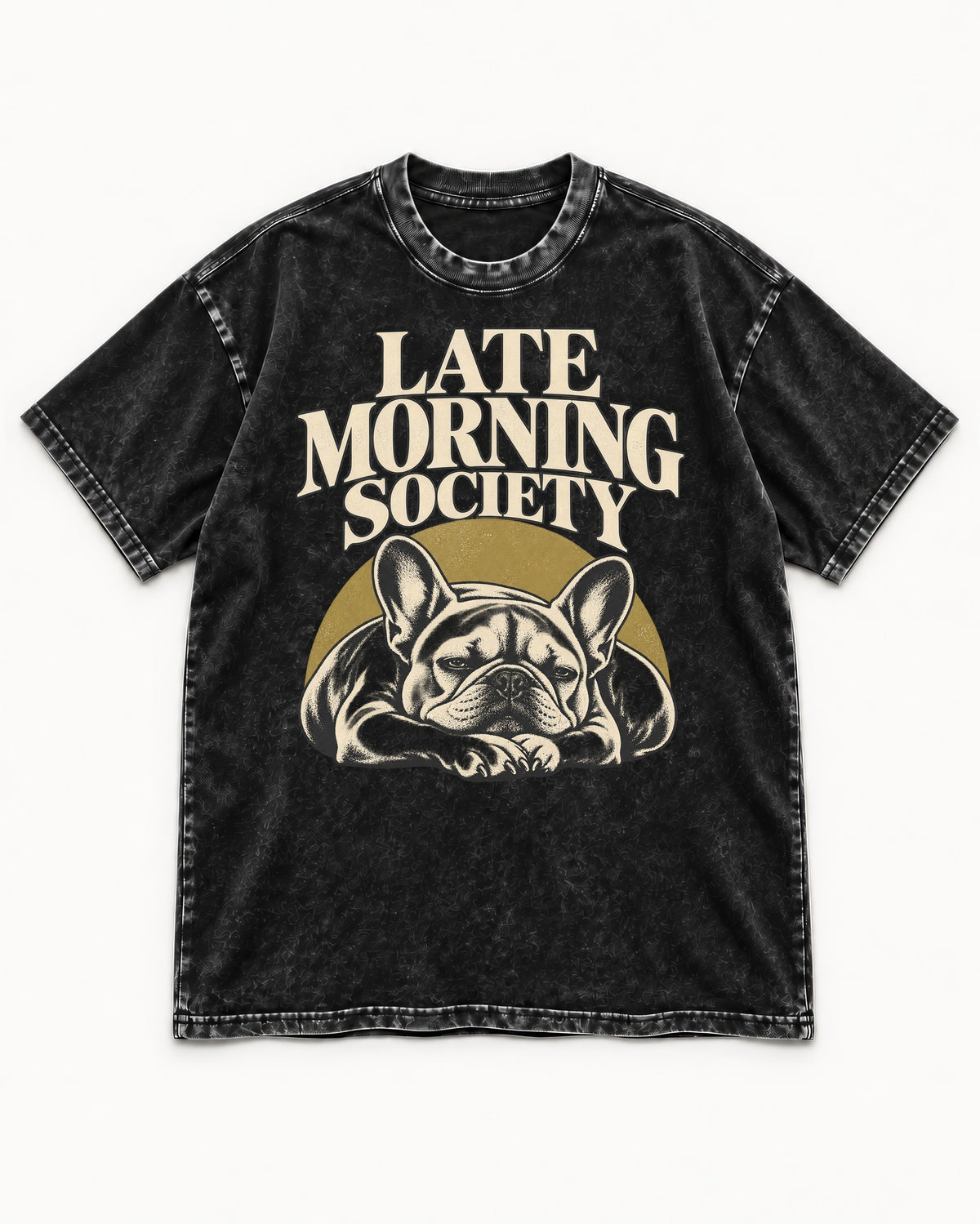Frenchie Late Morning Society Graphic Washed Tee in Black, flat lay product photo