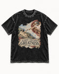 Pug Almost Touched Greatness Creation Parody Graphic Washed Tee in Black, flat lay product photo