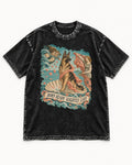German Shepherd Dog Born Ready Slightly Late Venus Graphic Washed Tee in Black, flat lay product photo