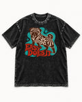 Pug Easy Does It Retro Floral Graphic Washed Tee in Black, flat lay product photo