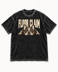 Frenchie Floor Claim Resting Graphic Washed Tee in Black, flat lay product photo