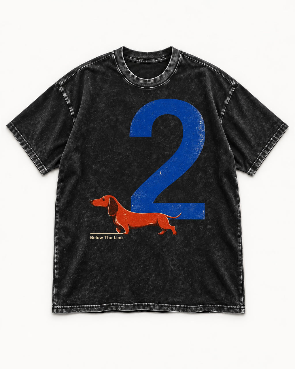 Dachshund Below The Line Number Two Graphic Washed Tee in Black, flat lay product photo