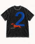 Dachshund Below The Line Number Two Graphic Washed Tee in Black, flat lay product photo
