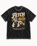 Labrador Retriever Fetch the Noise Rhythm Club DJ Graphic Washed Tee in Black, flat lay product photo