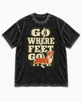 Corgi Go Where Feet Go Path Washed Tee in Black, flat lay product photo