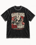 Labrador Retriever Good Dog Bad Habit Poster Graphic Washed Tee in Black, flat lay product photo