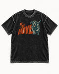Labrador Retriever On the Move Running Graphic Washed Tee in Black, flat lay product photo