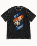 Frenchie Style Goes Sideways Graphic Washed Tee in Black, flat lay product photo