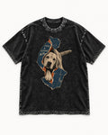Labrador Retriever Just a Little Air Torn Paper Graphic Washed Tee in Black, flat lay product photo