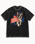 Frenchie Good From Here Ribbon Graphic Washed Tee in Black, flat lay product photo