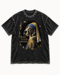 Great Dane Quiet Luxury Loud Eyes Pearl Portrait Graphic Washed Tee in Black, flat lay product photo