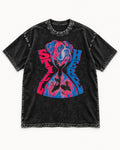 Stay Here Boxer Duotone Portrait Washed Tee in Black, flat lay product photo