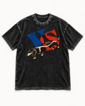 Dachshund VS Visible On Second Look Graphic Washed Tee in Black, flat lay product photo