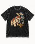 English Bulldog Magic Lamp Genie Graphic Washed Tee in Black, flat lay product photo