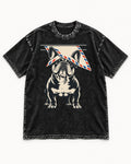 Frenchie Mail Slot Intercept Graphic Washed Tee in Black, flat lay product photo