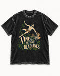 Yorkshire Terrier Vines Before Deadlines Jungle Hero Graphic Washed Tee in Black, flat lay product photo