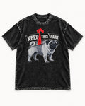 Pug Keep This Part Tape Arrow Graphic Washed Tee in Black, flat lay product photo