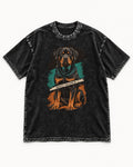 Rottweiler Heavy Silence Brushstroke Portrait Graphic Washed Tee in Black, flat lay product photo