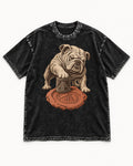 English Bulldog Ancient Cylinder Seal Graphic Washed Tee in Black, flat lay product photo