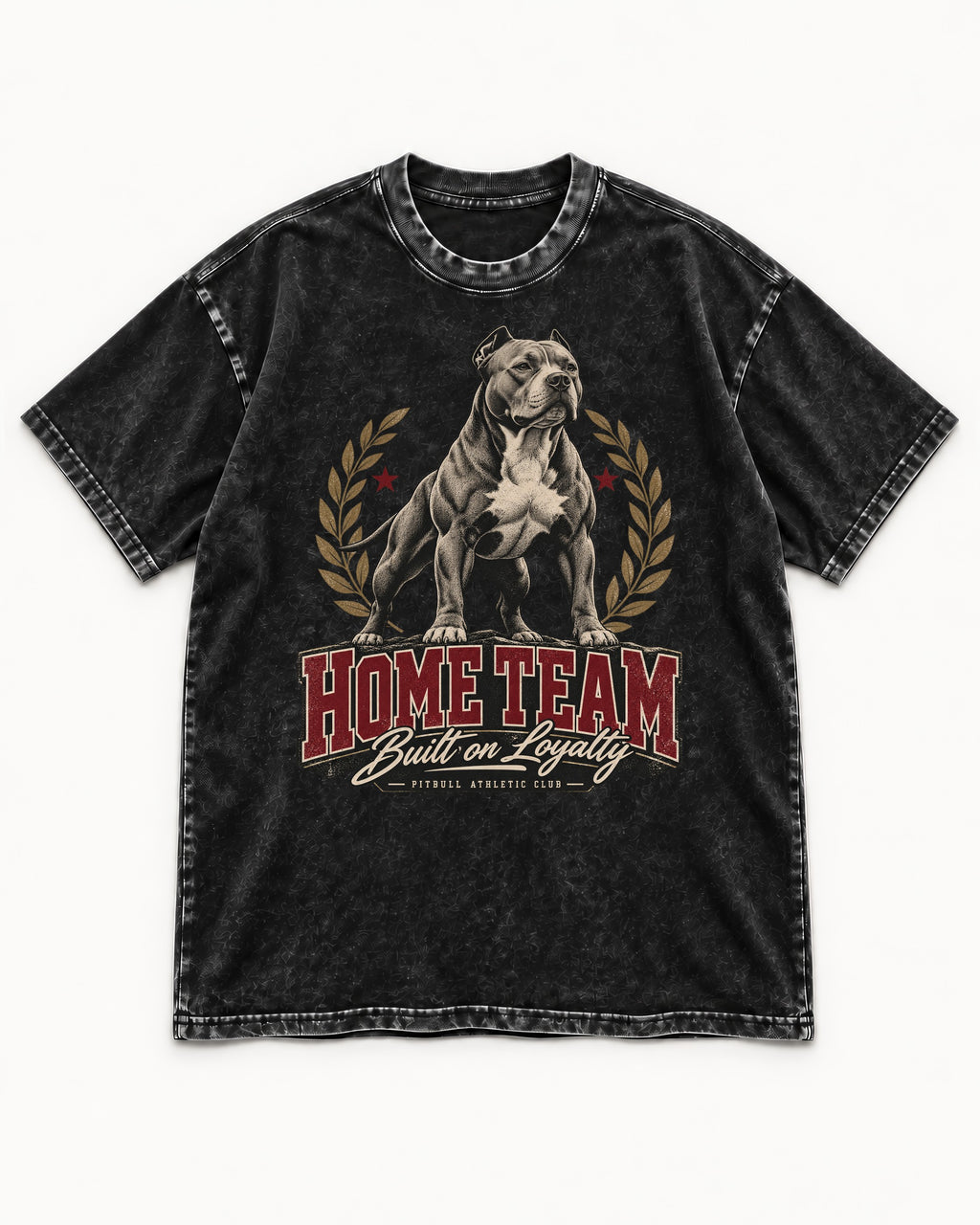Pitbull Home Team Loyalty Crest Graphic Washed Tee in Black, flat lay product photo