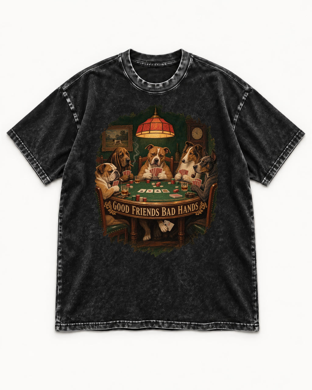 Pitbull Good Friends Bad Hands Poker Night Graphic Washed Tee in Black, flat lay product photo