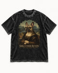 Frenchie Smile Under Review Renaissance Portrait Washed Tee in Black, flat lay product photo