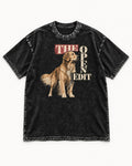 Golden Retriever The Open Edit Typography Portrait Graphic Washed Tee in Black, flat lay product photo