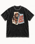 Dachshund Still Here Twice Torn Paper Graphic Washed Tee in Black, flat lay product photo