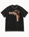 Labrador Retriever Round the Bend Collage Graphic Washed Tee in Black, flat lay product photo