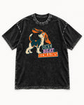 Retro Beagle One Beat Remains Washed Tee in Black, flat lay product photo