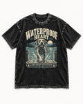 Labrador Retriever Waterproof Heart Lake Adventure Graphic Washed Tee in Black, flat lay product photo