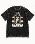 Chihuahua Bag Is Transit Train Front Graphic Washed Tee in Black, flat lay product photo