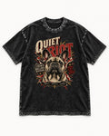 Frenchie Quiet Riot Division Emblem Washed Tee in Black, flat lay product photo