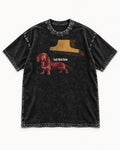Dachshund Small World Below Giant Shoe Graphic Washed Tee in Black, flat lay product photo