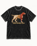 German Shorthaired Pointer Form Follows Field Grid Graphic Washed Tee in Black, flat lay product photo
