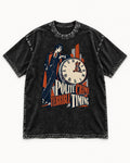 Yorkshire Terrier Polite Crime Terrible Timing Art Deco Clock Graphic Washed Tee in Black, flat lay product photo