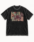 Frenchie Never the Same Tile Textile Graphic Washed Tee in Black, flat lay product photo