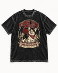 Corgi Short Ride Rodeo Country Club Badge Washed Tee in Black, flat lay product photo