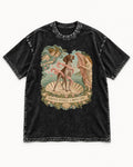 German Shorthaired Pointer Arrived Without A Dress Code Birth Of Venus Graphic Washed Tee in Black, flat lay product photo