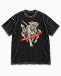 Mastiff Mismatch Boxer Needs Review Washed Tee in Black, flat lay product photo