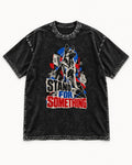 Stand For Something Brutalist Collage German Shepherd Dog Graphic Washed Tee in Black, flat lay product photo