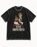 Yorkshire Terrier Tiny Monument Sculptural Plinth Graphic Washed Tee in Black, flat lay product photo