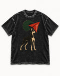Doberman Hand Off the Line Paper Plane Graphic Washed Tee in Black, flat lay product photo