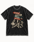 Husky Wrong Turn Right Outfit Wonderland Signpost Graphic Washed Tee in Black, flat lay product photo